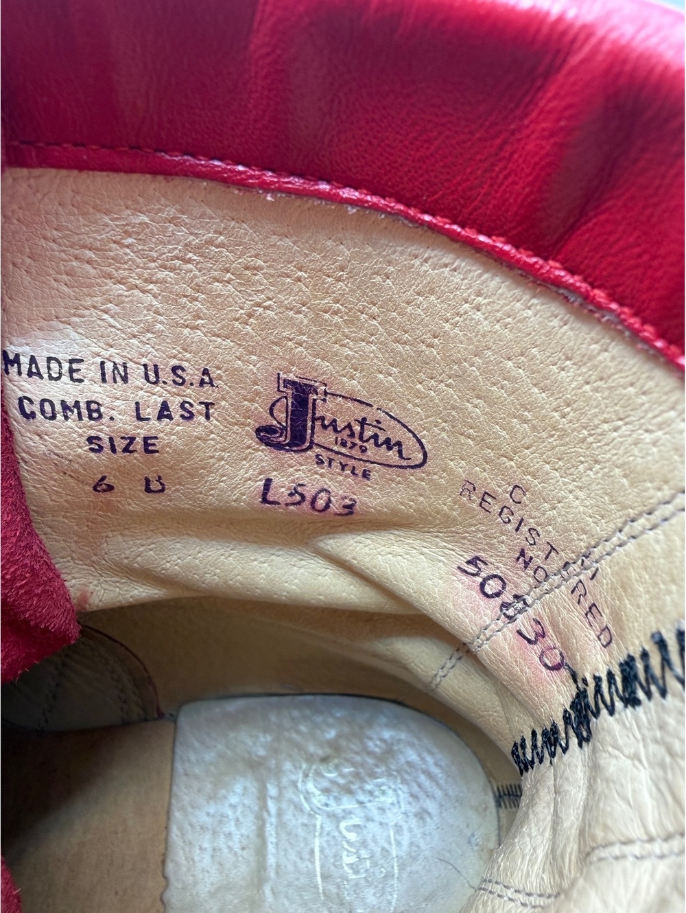 Vintage Justin Red Leather Lace-Up Logger Work Boots Women's Size 6 B L503 - Picture 2 of 13